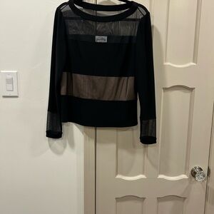 Joseph Ribkoff Black Long Sleeve Blouse Sheer Stripes w/ Faux Sheer Midriff